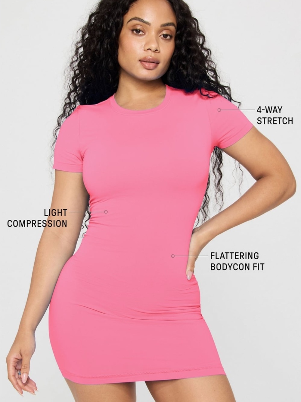 Khloe K collab w/Fabletics Hot Pink Crewneck body con dress